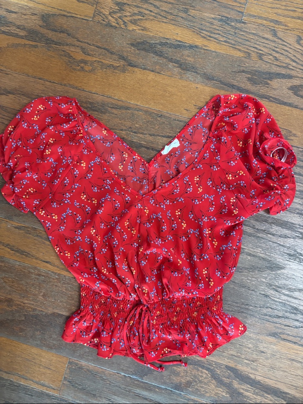 Sienna Sky Red Floral V-Neck Puff Sleeve Top